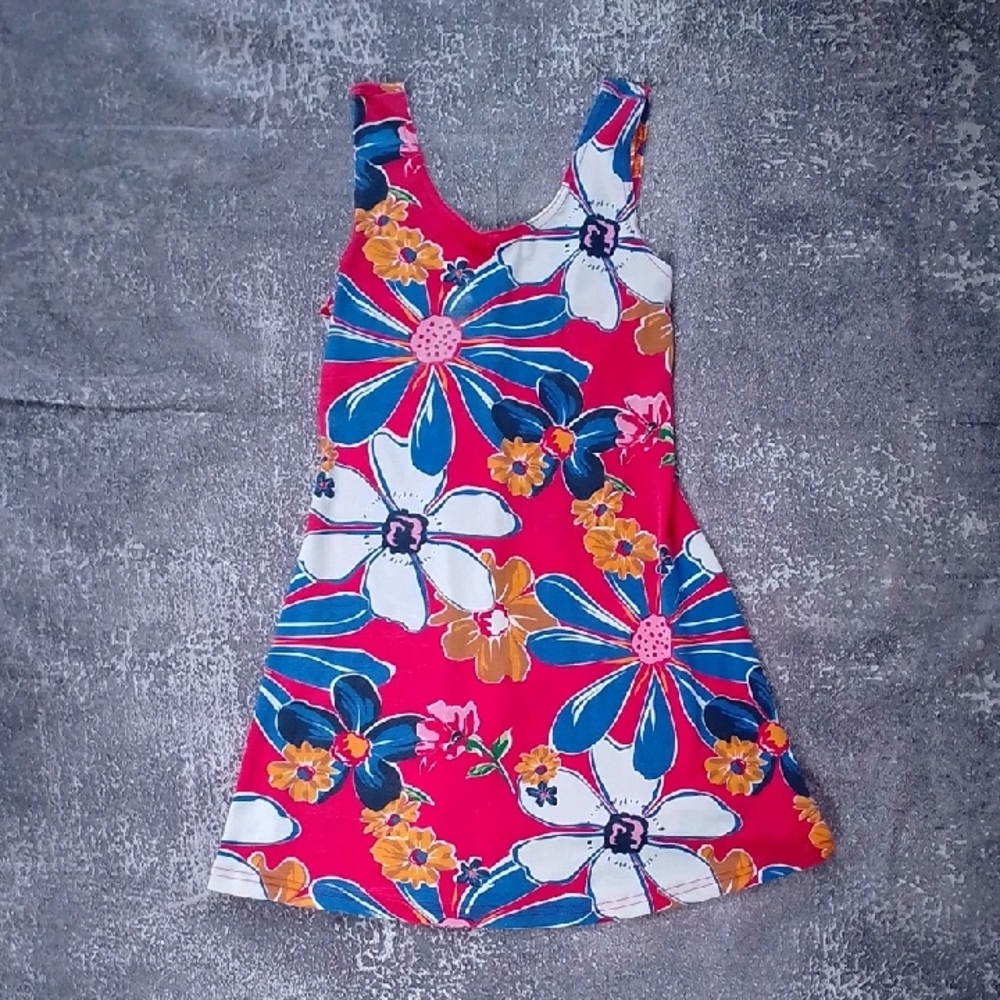 Vintage 90s Floral Sleeveless Dress in Pink and Blue